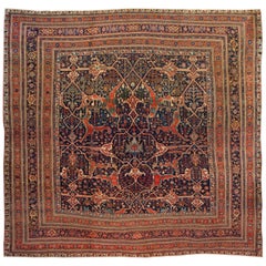 Antique Persian Bidjar Square Rug