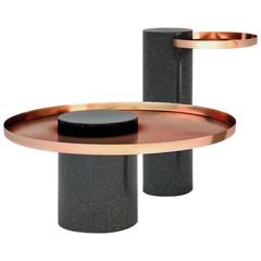 Low Salute Coffee Table Green Marble, Copper Tray