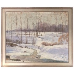 Stunning Large Oil on Canvas of Winter Scene