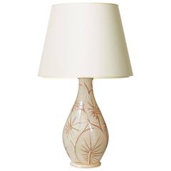 Monumental Table Lamp with Leaf Pattern Sgraffito on Ivory Glaze by Kähler 4