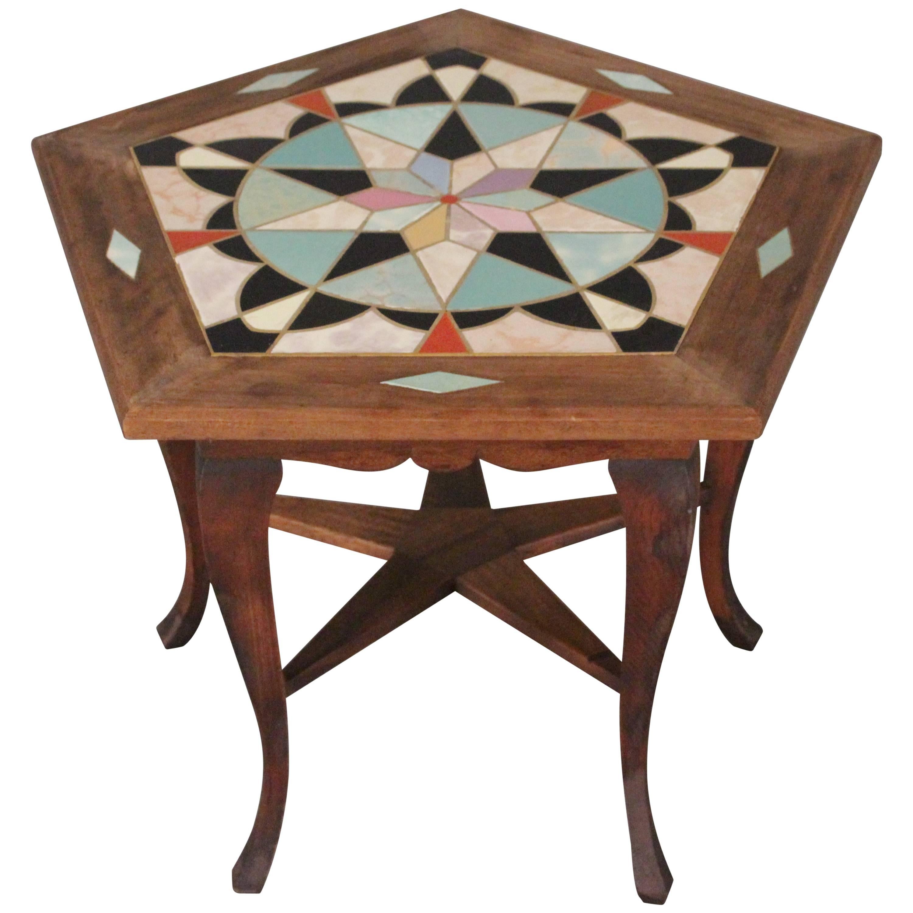 Spanish Revival California Tile Table with Star Motif