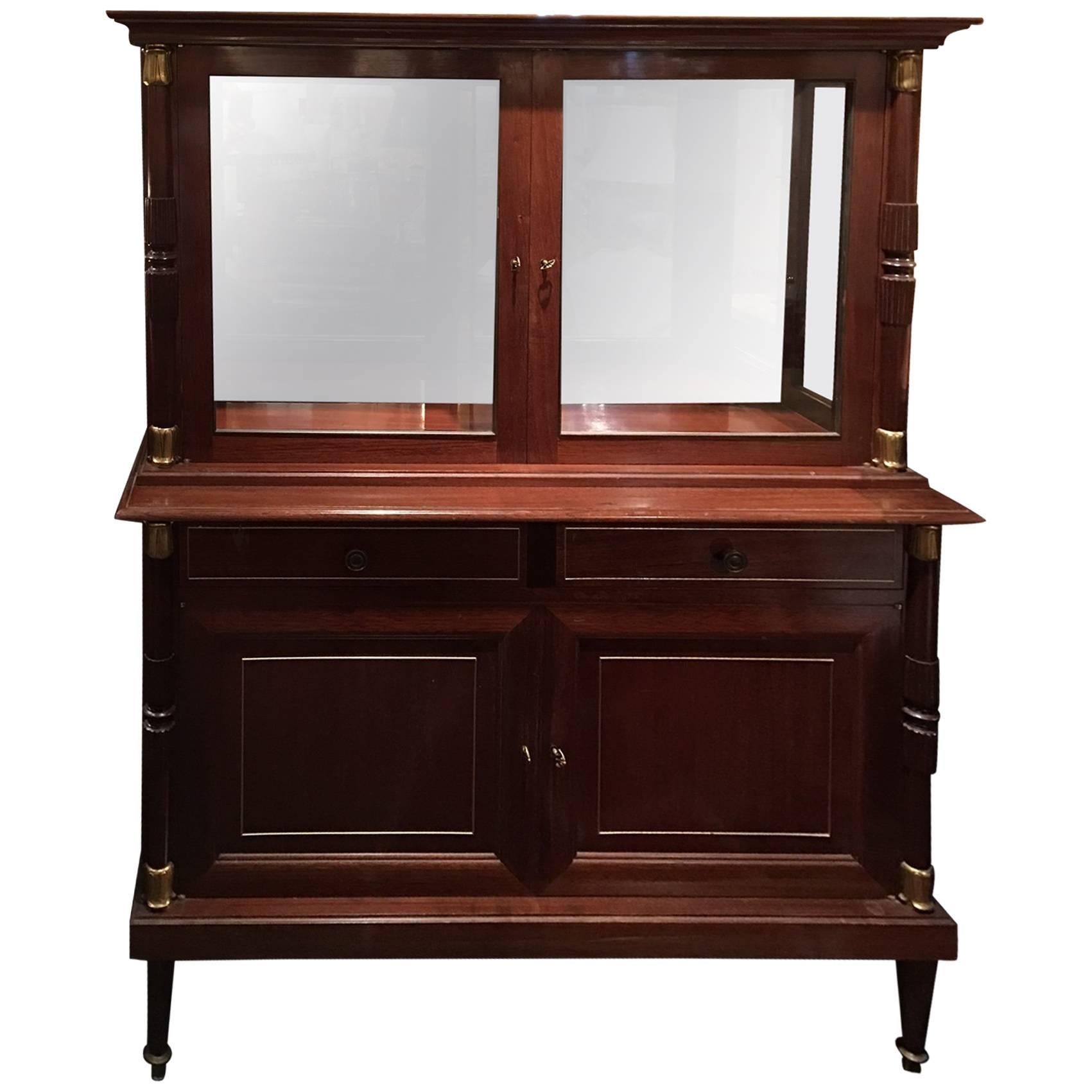 French Directoire Sytle Mahogany Cabinet with  Glass Doors, 19th Century
