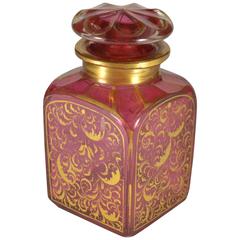 Red Gilt Glass Tea Caddy, Napoleon III, 19th Century