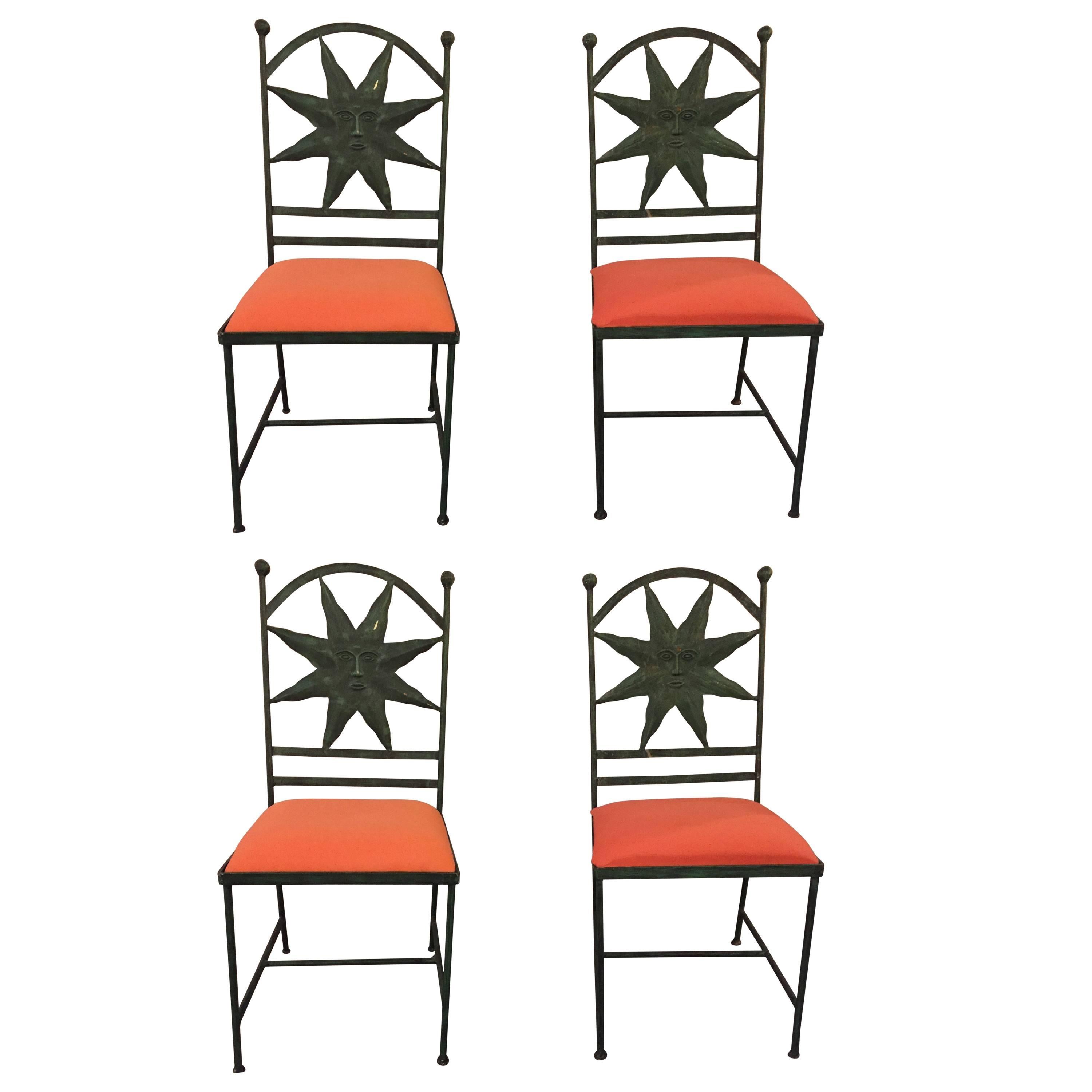 Set of Four Hollywood Regency Versace Style Metal Side Chairs
