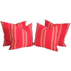 19th Century Red Stripped Ticking Pillows/Pair 4