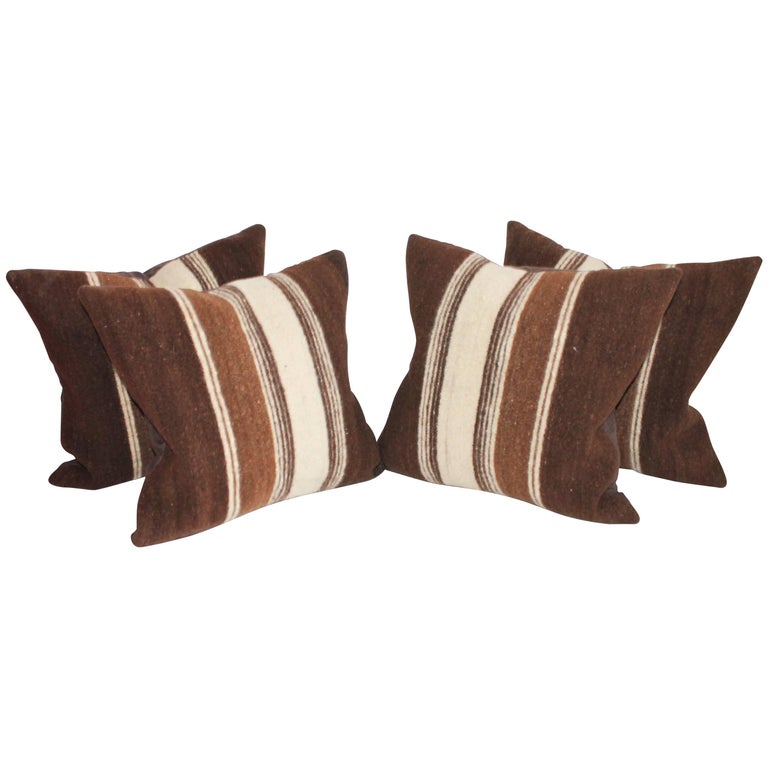 Rare 19th Century Alpaca Striped Weaving Pillows