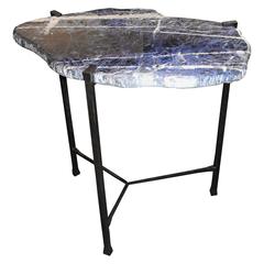 Sodalite Slab Top with Custom Oil Rubbed Iron Base