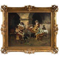 Antique Italian Oil Painting of Musketeers in an Interior by Novelli