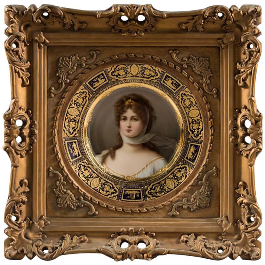 Very Fine 19th Century Royal Vienna Framed Plate of Queen Louisa For Sale