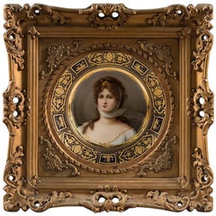 Antique Very Fine 19th Century Royal Vienna Framed Plate of Queen Louisa