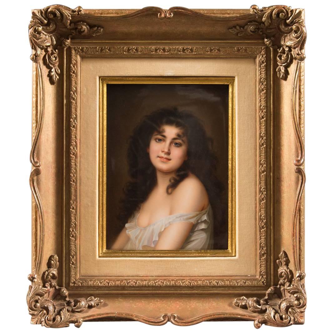 Very Fine 19th Century KPM Plaque Depicting a Young Beauty/Framed For Sale