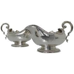 George V Antique Sterling Silver Pair of Sauce Boats, London, 1914 Mappin & Webb
