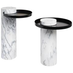 High Salute Coffee Table, White Marble, Black Tray