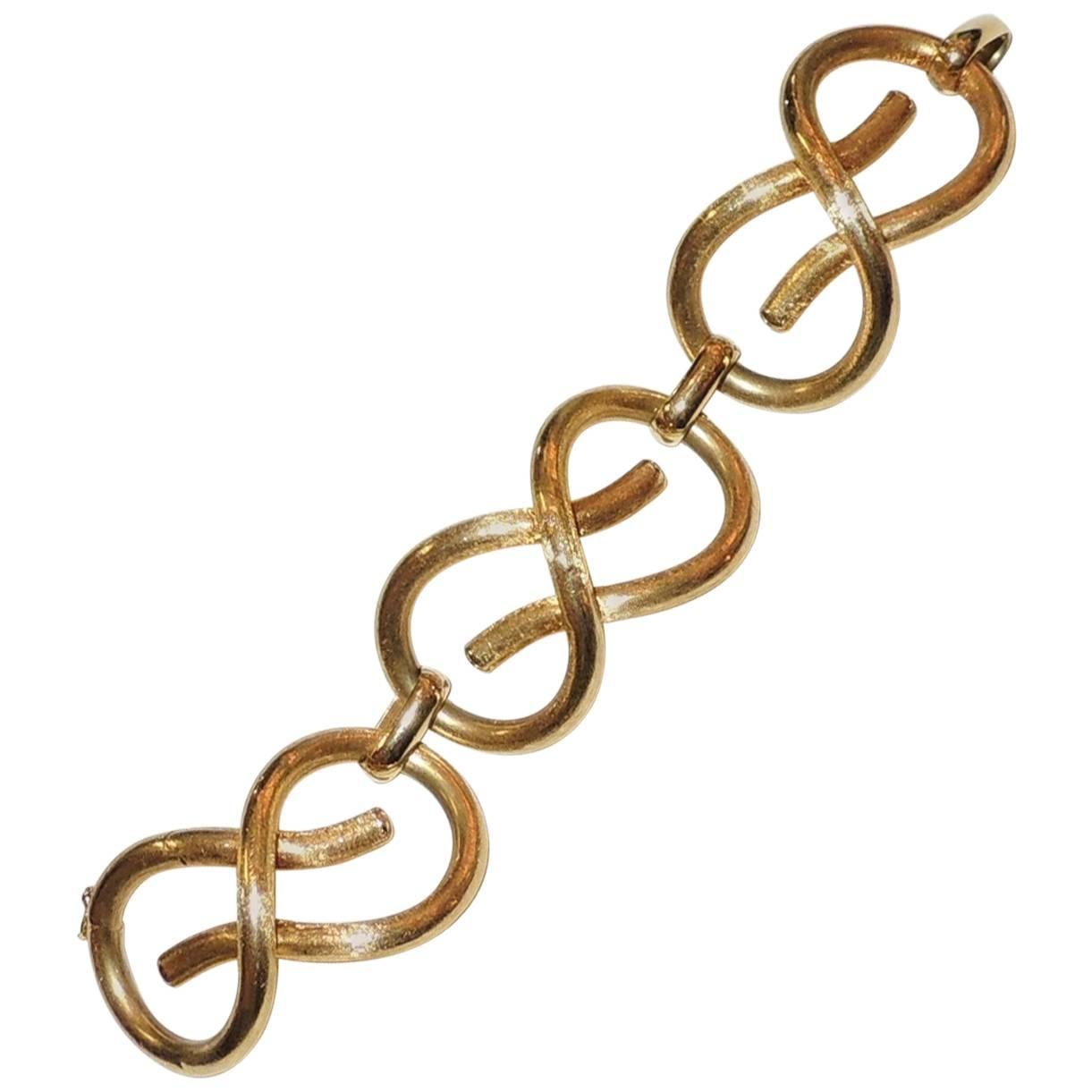 Cool Elegant Mid-Century Modern Deco 18-Karat Gold Large Link Bracelet
