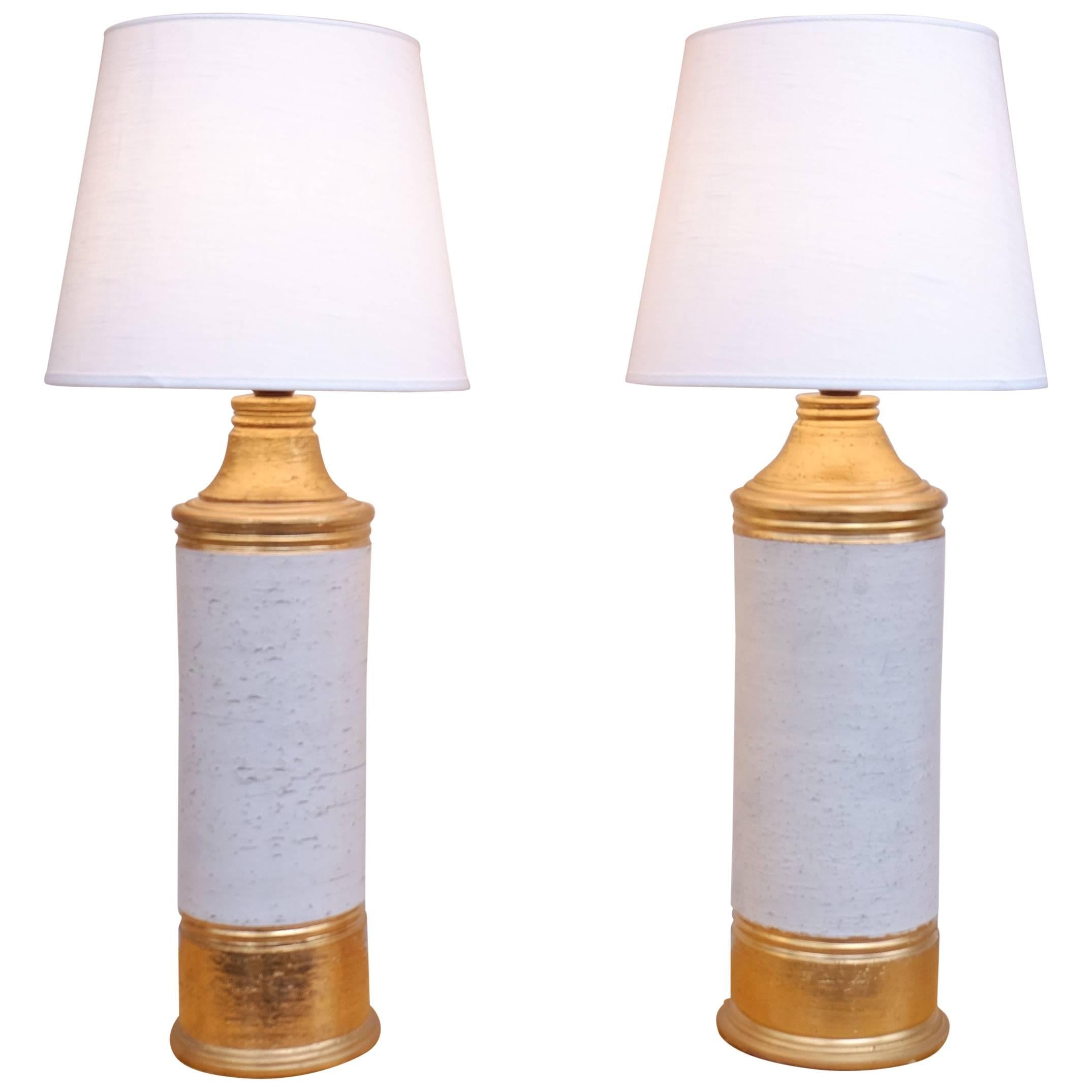 Bitossi Gold and Off-White Glazed Table Lamps, 1960s