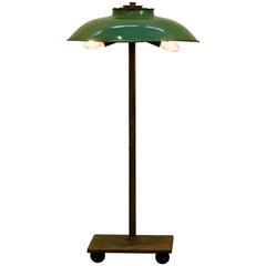 One of a Kind Iron Table Lamp with French Green Enamel Shade, circa 1940