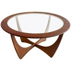 Danish Modern Walnut and Glass Atomic Round Coffee Table