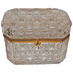 Antique Wonderful Large French Baccarat Bronze Hexagon Cut Crystal Casket Jewelry Box