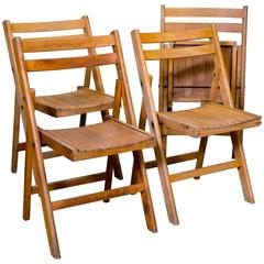 Set of Four Vintage Belgian Wood Folding Chairs, circa 1960 2