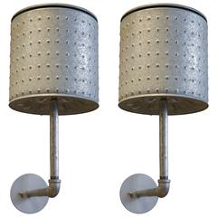 Pair of Custom, One of a Kind Vintage Industrial Galvanized Sconces
