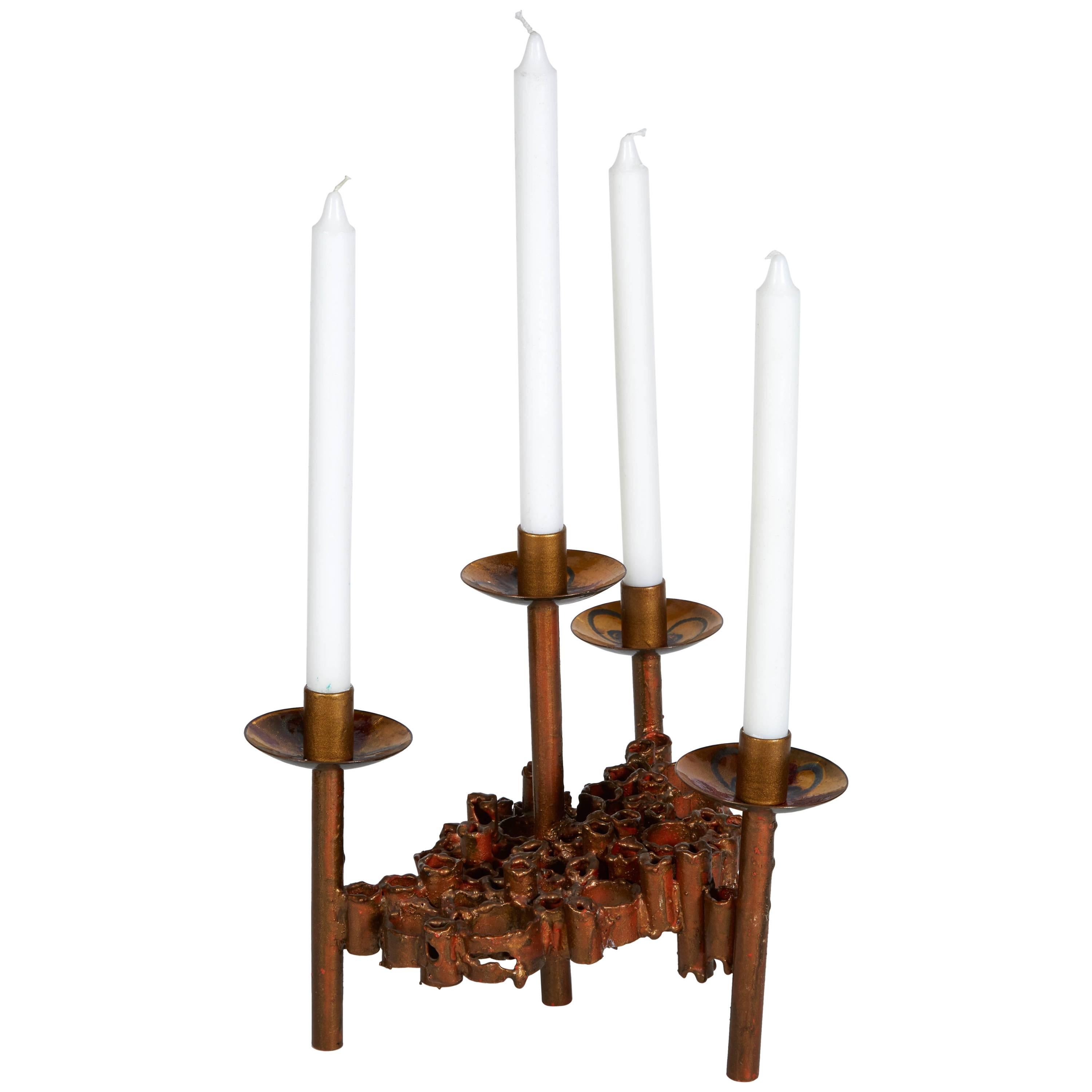 Pair Of 1960S Modern Brass And Copper Sculptural Candleholders After Pair Of 1960S Modern Brass And Copper Sculptural Candleholders After