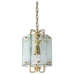 Italian Etched Glass Panel and Brass Lantern, 1950s