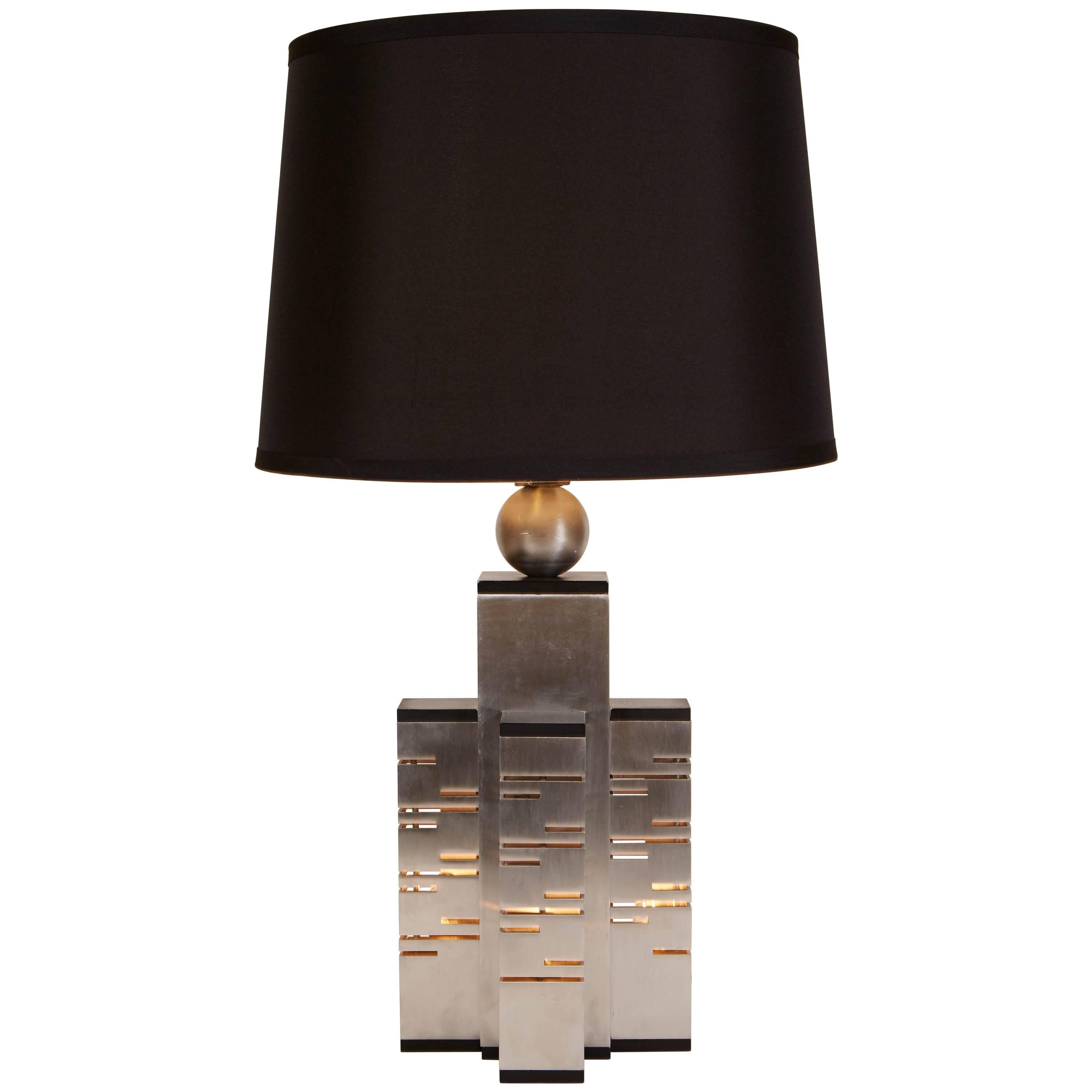 Italian 1970s Satin Aluminium Architectural Table Lamp