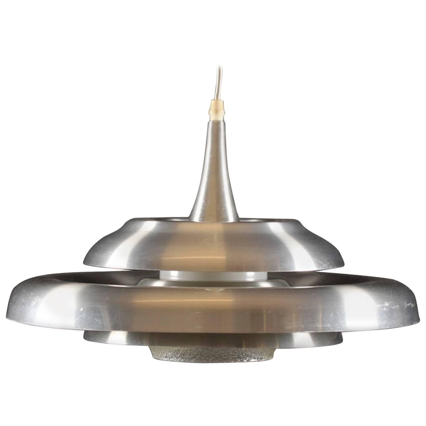 Large Danish Aluminium and Glass UFO Pendant Lamp, 1960s For Sale