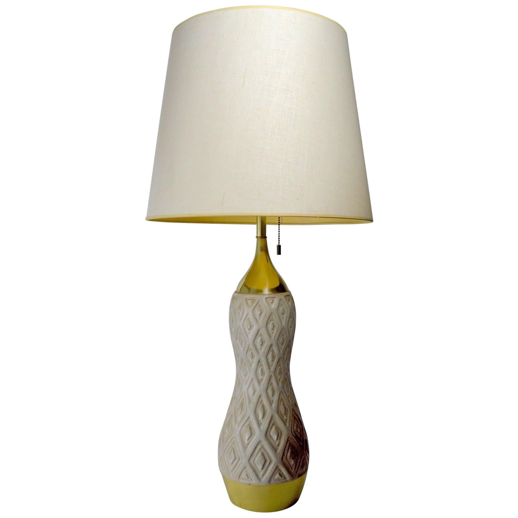 Gerald Thurston for Lightolier Ceramic and Brass Table Lamp For Sale