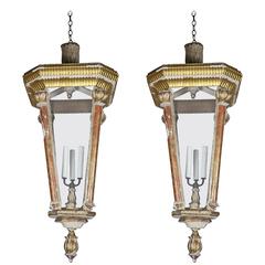 Pair of Monumental Italian Giltwood Lanterns