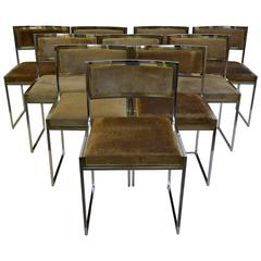 Set of Ten 1970s Willy Rizzo Chairs in Brass and Chrome to Be Re-Upholstered 8