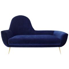 Italian Mid-Century Sofa with It's Iconic Brass Legs and New Velvet Upholstery