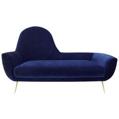 Italian Mid-Century Sofa with It's Iconic Brass Legs and New Velvet Upholstery 9
