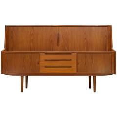 Vintage Massive 1960s Danish Teak Server Credenza Tambour Doors and Brass