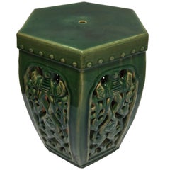 Vintage Green Chinese Barrel Ceramic Garden Stool