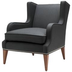 Chair Alae Lounge in Charcoal Wool Walnut Legs Nickel Studs by Stuart Scott 2017 7