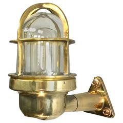Late Century Industrial Brass 90deg Wall Light, Glass Dome & Cage, Edison Bulb 5