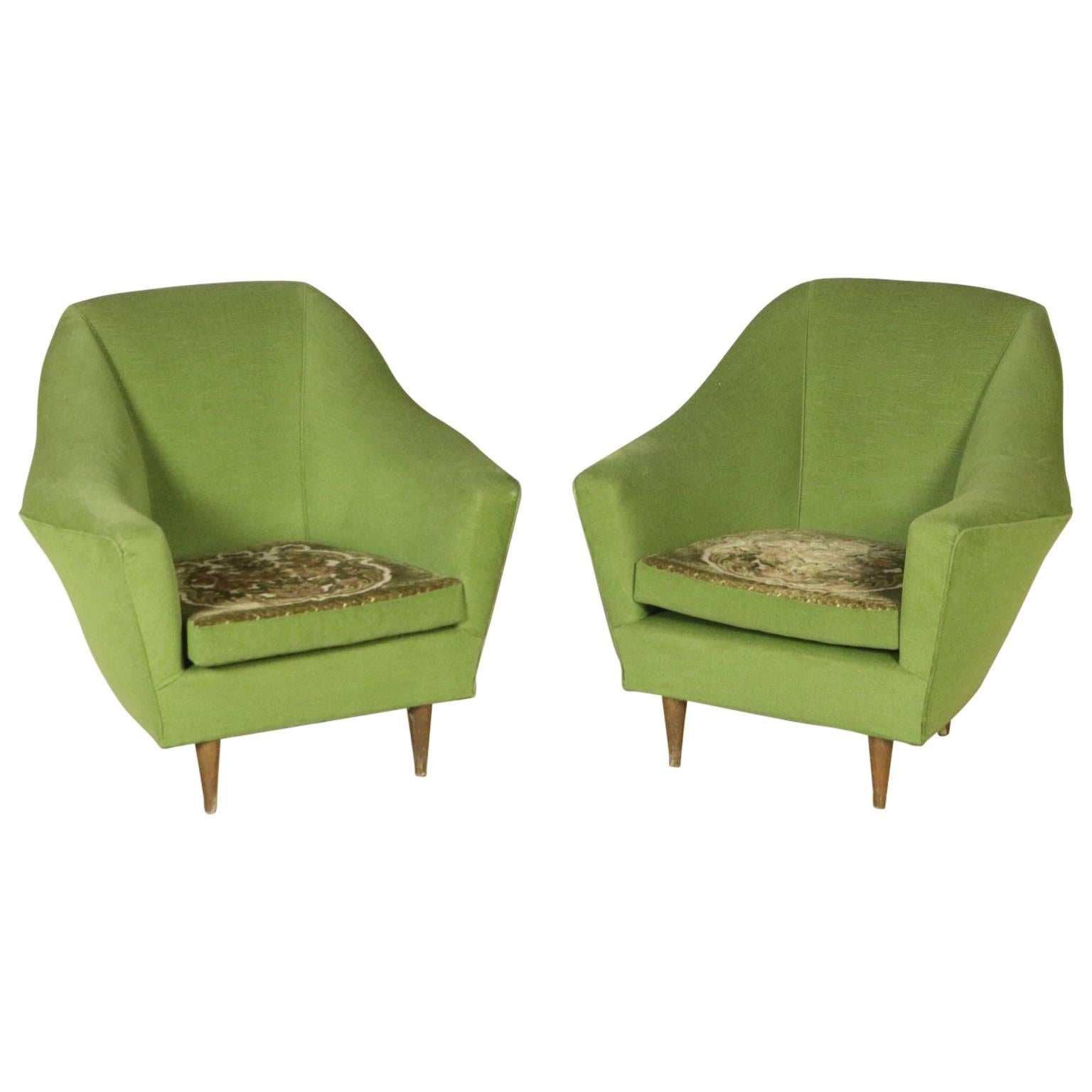 Two Armchairs Foam Velvet Double Face Cushion Vintage, Italy, 1950s