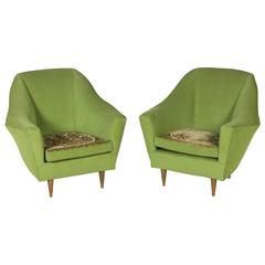 Two Armchairs Foam Velvet Double Face Cushion Vintage, Italy, 1950s
