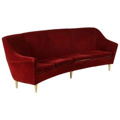 Four-Seat Sofa Springs Velvet Double Face Cushions Vintage, Italy, 1950s