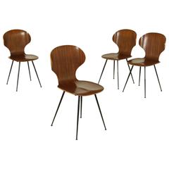 Group Four Chairs by Carlo Ratti for Industria Legni Curvati, Italy, 1950s Group Four Chairs by Carlo Ratti for Industria Legni Curvati, Italy, 1950s