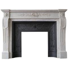 Antique Marble French Louis XVI Style Fireplace Mantel with Cast Iron Insert