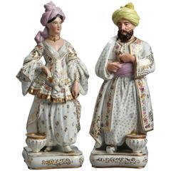 Antique Pair of Jacob Petit Porcelain Figural Perfume Bottles of a Sultan and Sultana