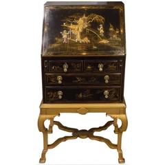 Antique Chinoiserie Lacquered Edwardian Period Bureau on Stand