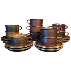 Ruska from Arabia, Brown Stoneware, Tea Service, Finnish Design, 1960s-1970s