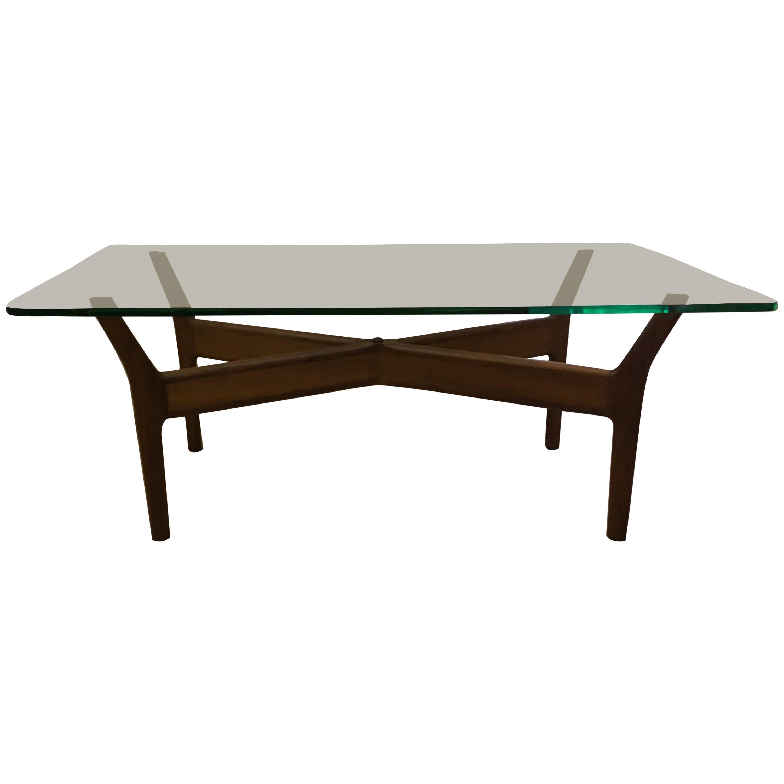 Mid-Century Teak, Glass Coffee Table By Alf Svensson For Sale