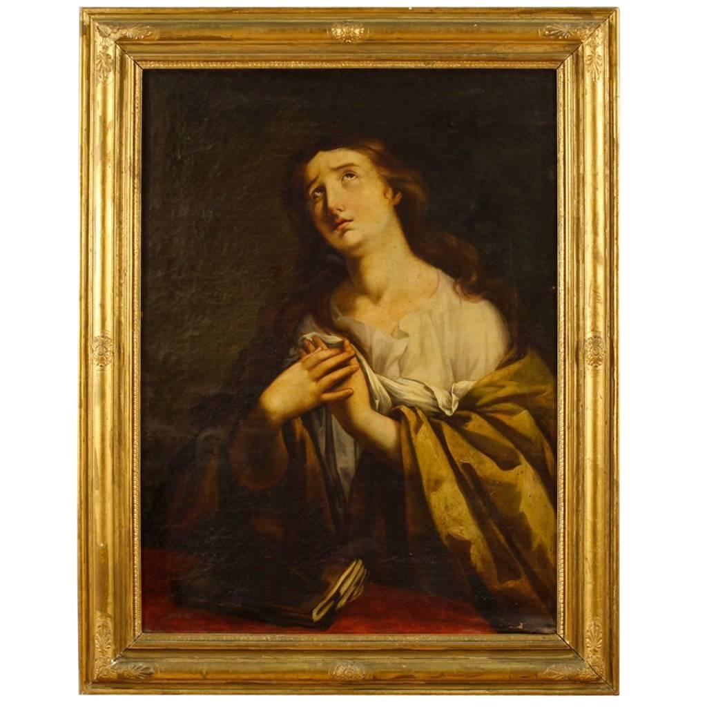 19th Century French Religious Oil Painting Mary Magdalene