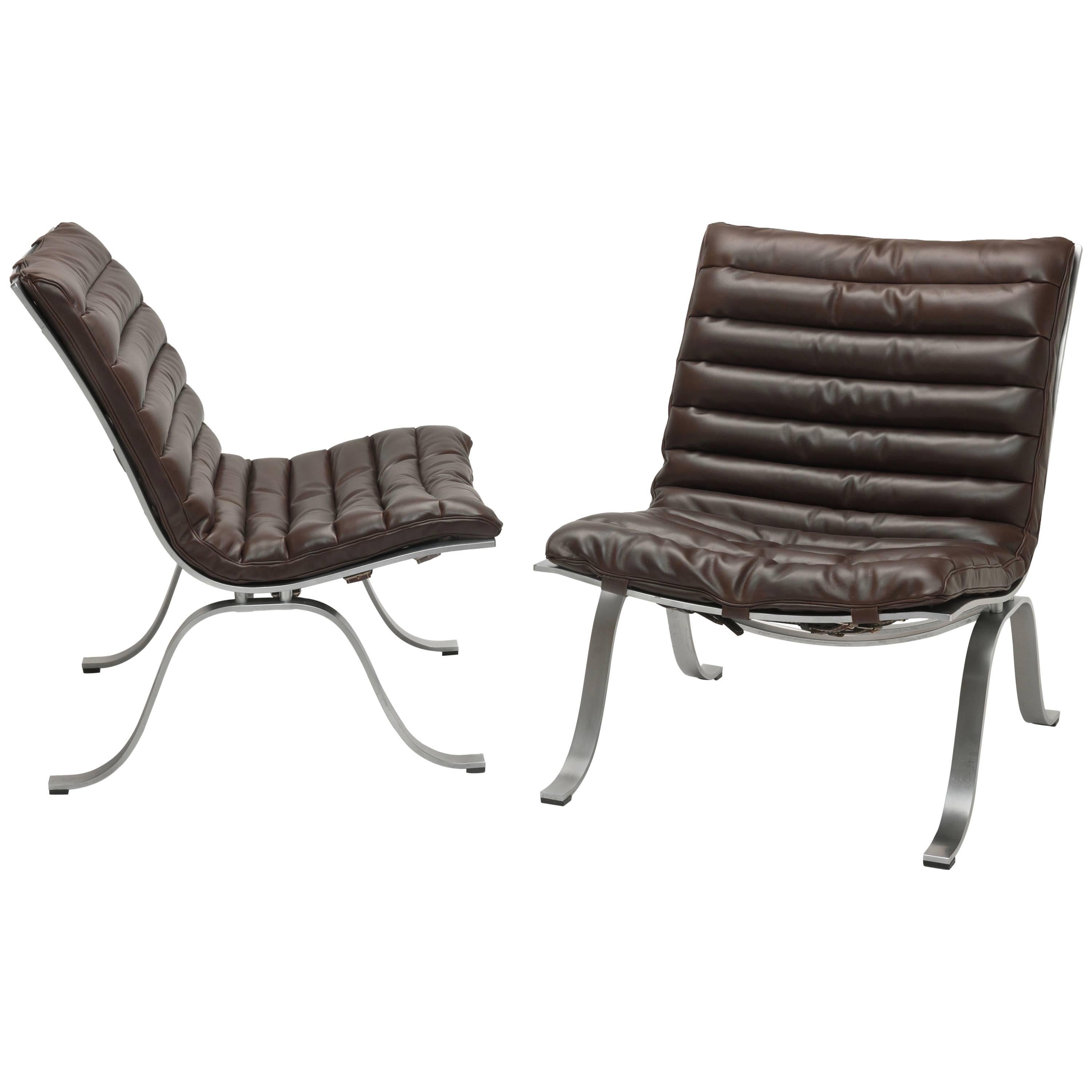Brown Leather Arne Norell Ariet Lounge Chairs