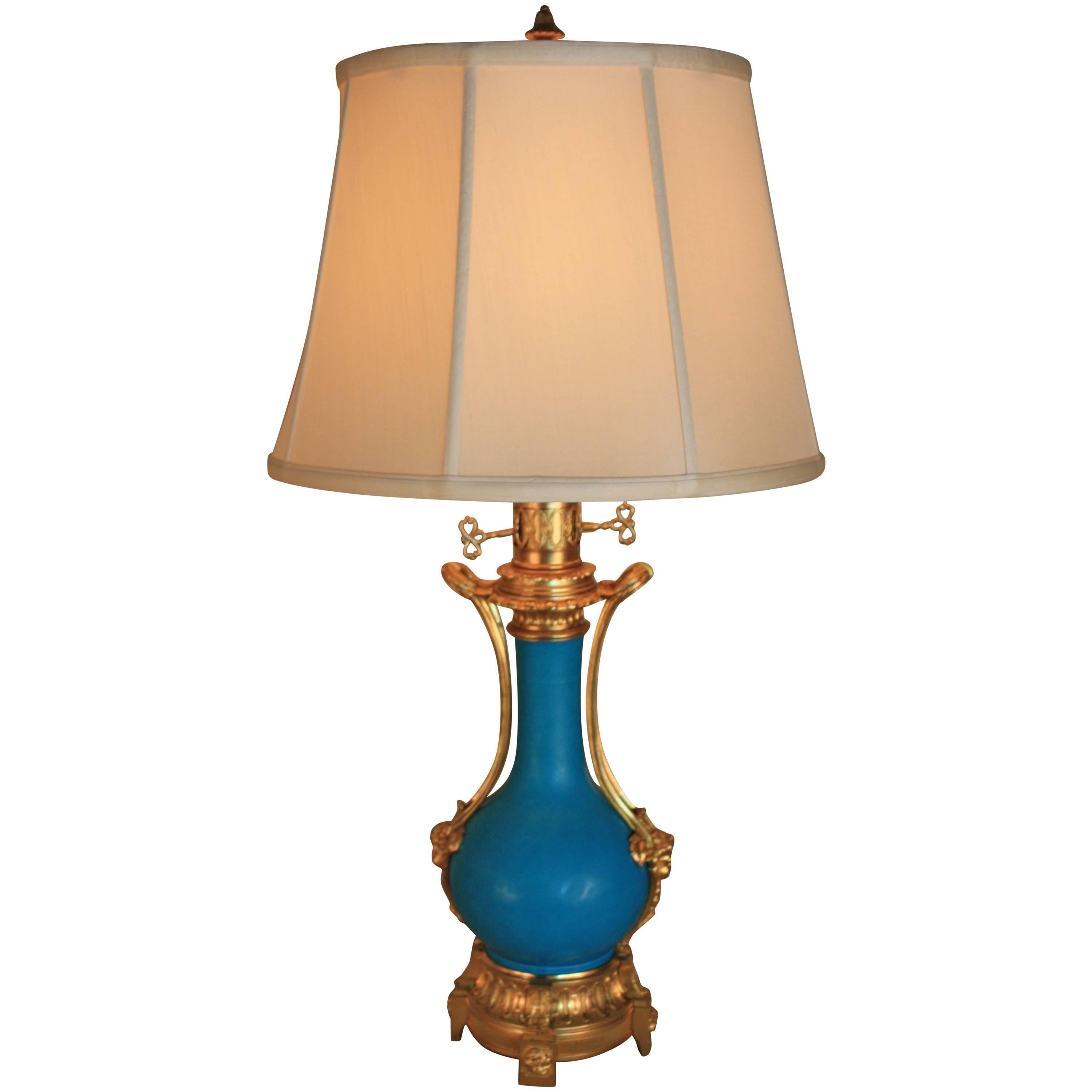 19th Century French Porcelain and Bronze Table Lamp