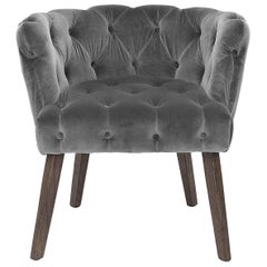 Home Silla Capiton en Tejido de Terciopelo Gris, Violeta o Negro
